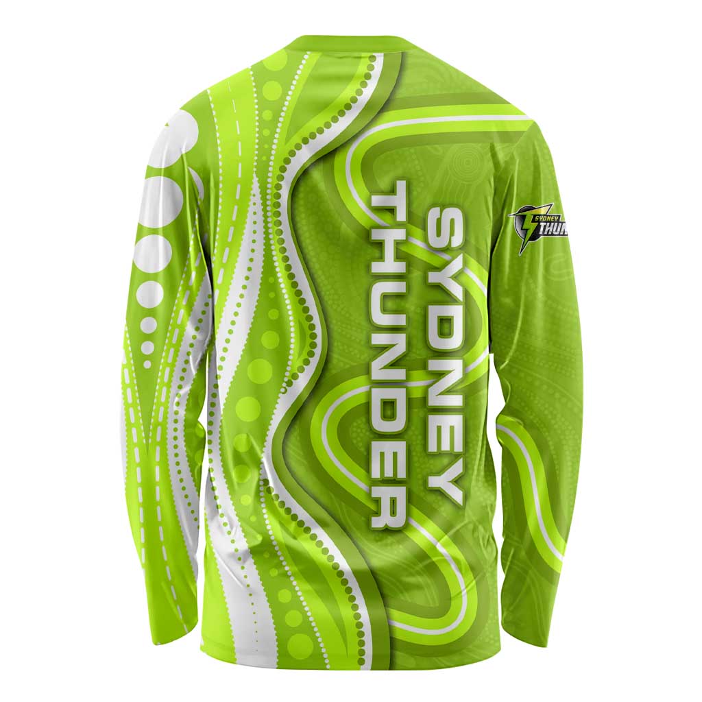 Sydney Thunder Long Sleeve Shirt Aboriginal Dot Art Green White - Tribal Wave Pattern