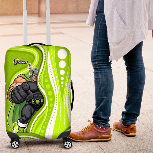 Sydney Thunder Luggage Cover Aboriginal Dot Art Green White - Tribal Wave Pattern