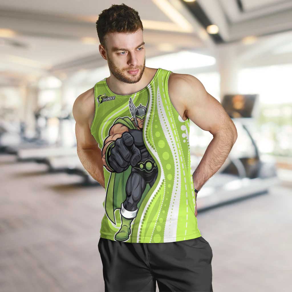 Sydney Thunder Men Tank Top Aboriginal Dot Art Green White - Tribal Wave Pattern
