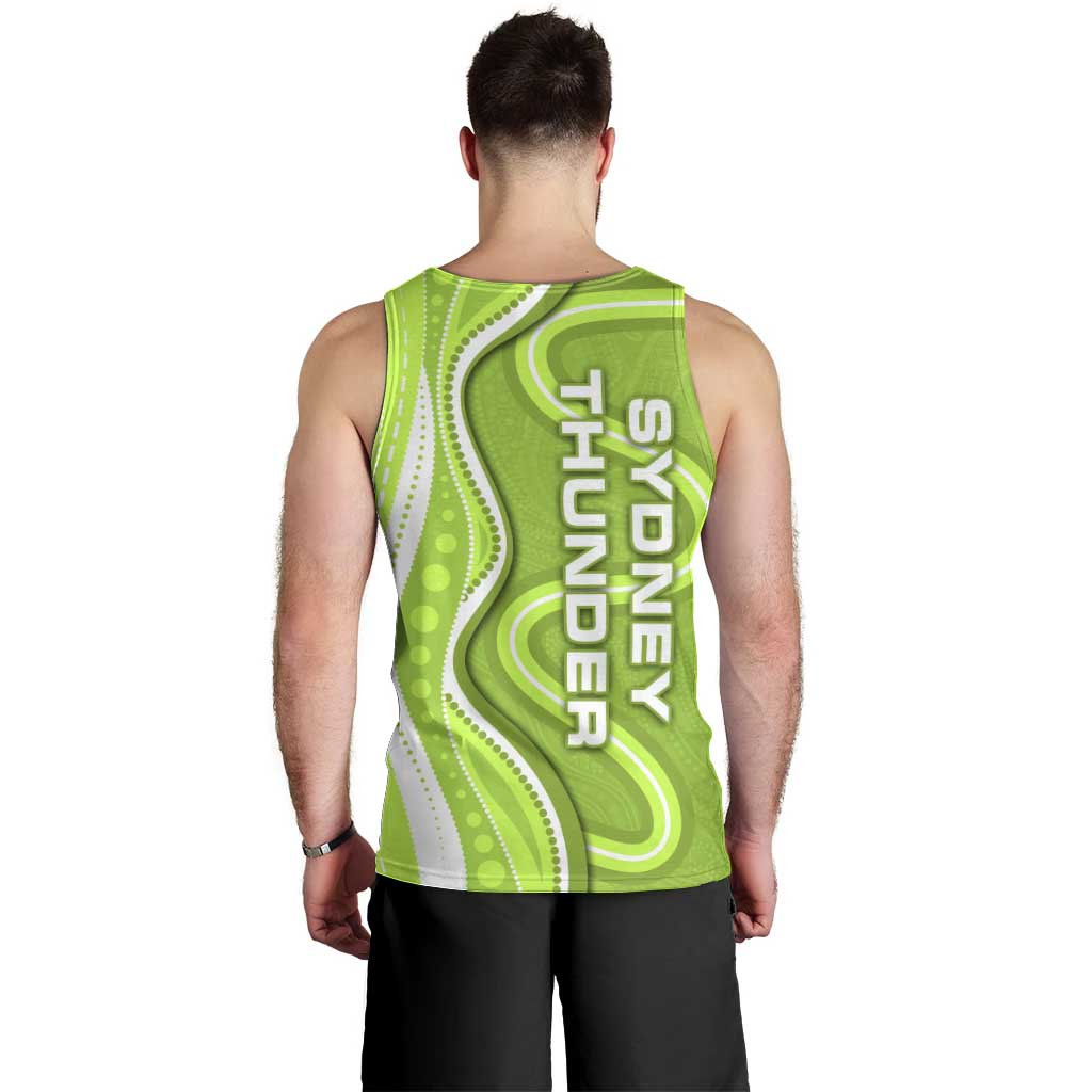 Sydney Thunder Men Tank Top Aboriginal Dot Art Green White - Tribal Wave Pattern
