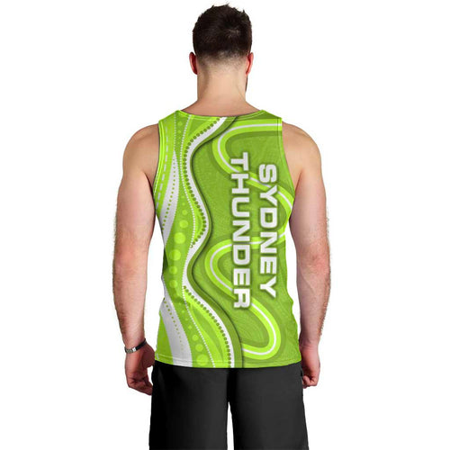 Sydney Thunder Men Tank Top Aboriginal Dot Art Green White - Tribal Wave Pattern