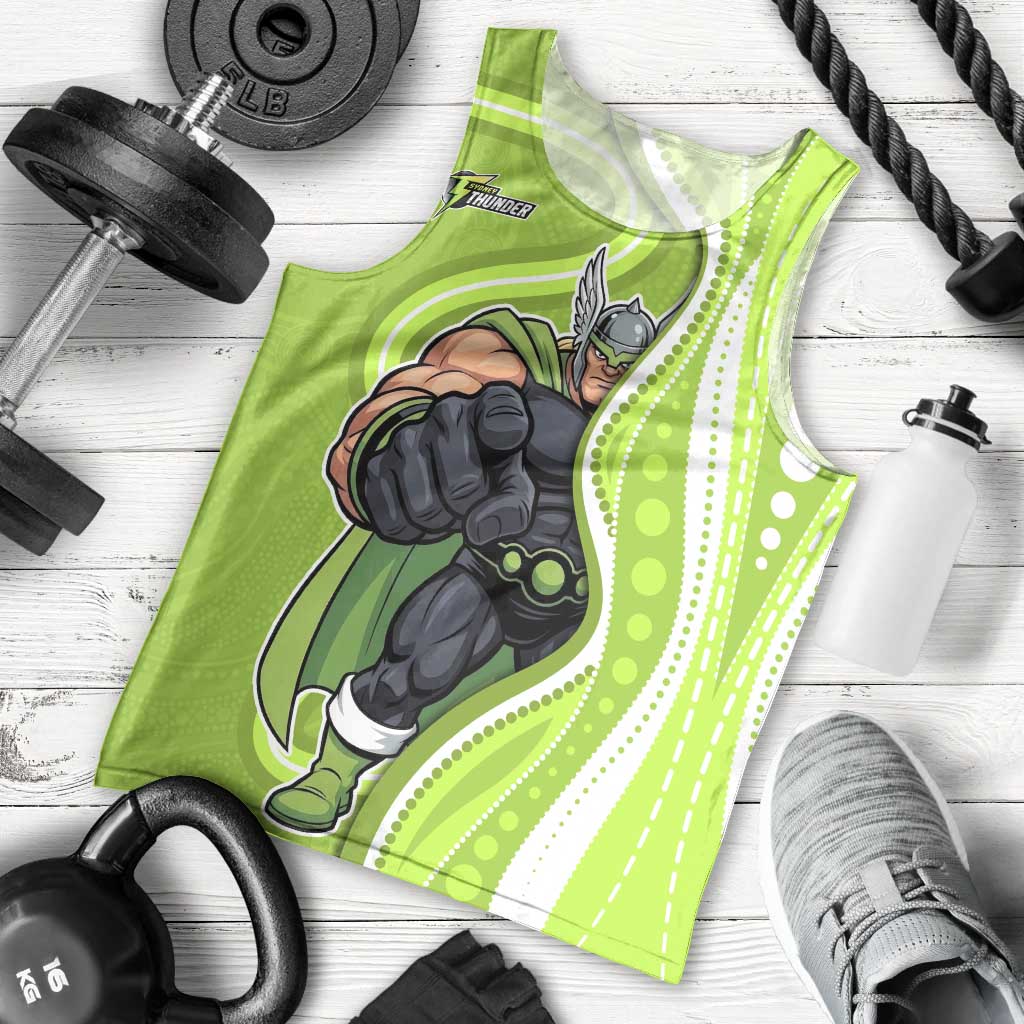 Sydney Thunder Men Tank Top Aboriginal Dot Art Green White - Tribal Wave Pattern