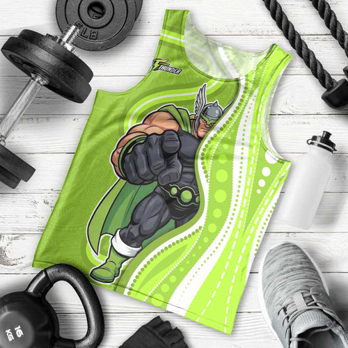 Sydney Thunder Men Tank Top Aboriginal Dot Art Green White - Tribal Wave Pattern