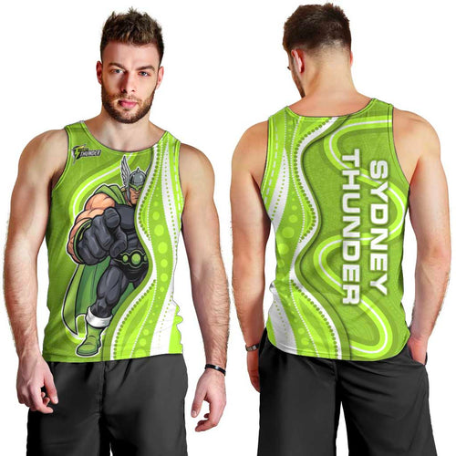 Sydney Thunder Men Tank Top Aboriginal Dot Art Green White - Tribal Wave Pattern