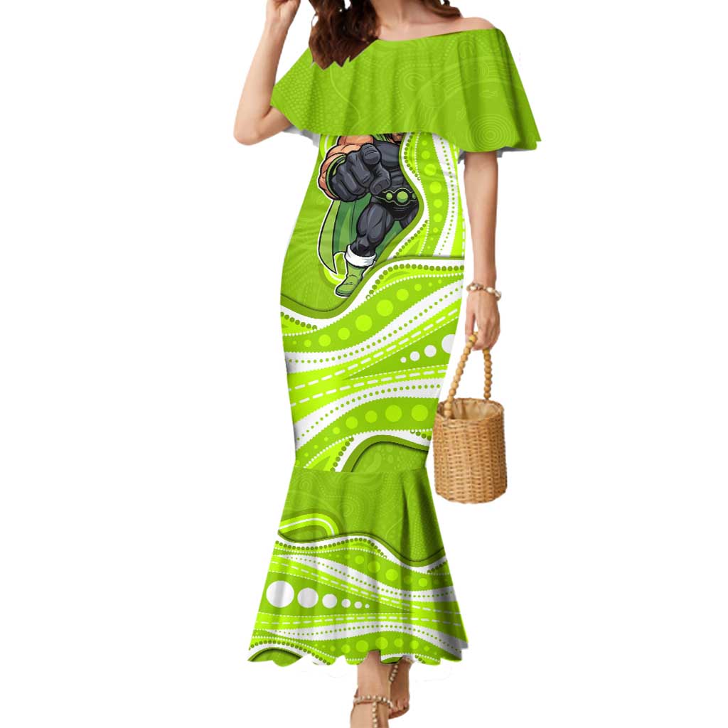 Sydney Thunder Mermaid Dress Aboriginal Dot Art Green White - Tribal Wave Pattern