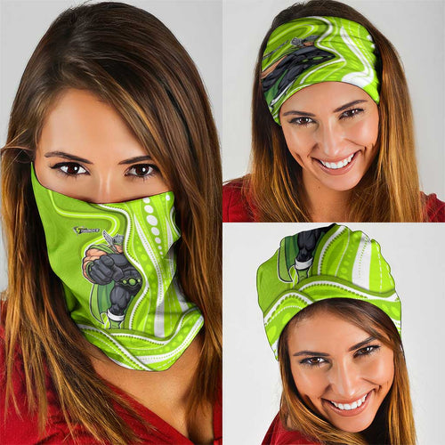 Sydney Thunder Neck Gaiter Aboriginal Dot Art Green White - Tribal Wave Pattern