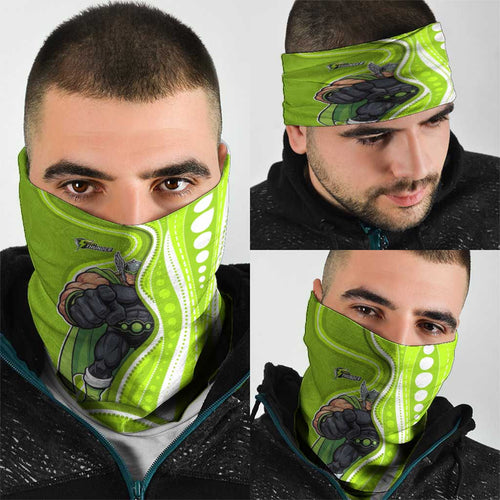 Sydney Thunder Neck Gaiter Aboriginal Dot Art Green White - Tribal Wave Pattern