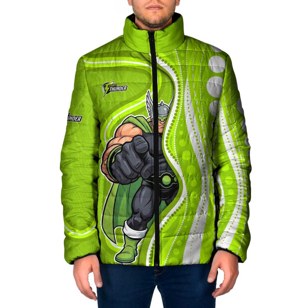 Sydney Thunder Padded Jacket Aboriginal Dot Art Green White - Tribal Wave Pattern