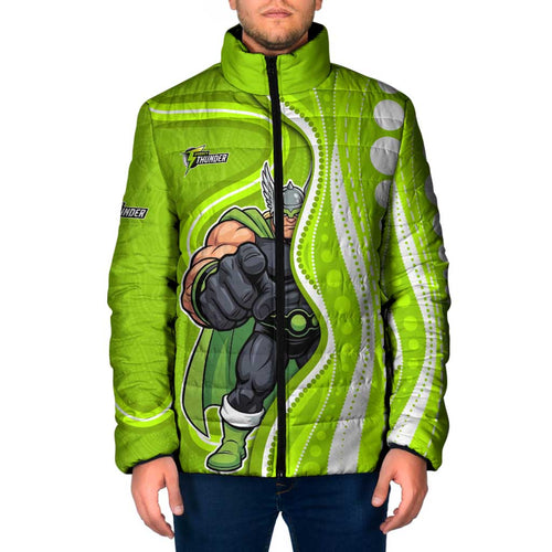Sydney Thunder Padded Jacket Aboriginal Dot Art Green White - Tribal Wave Pattern