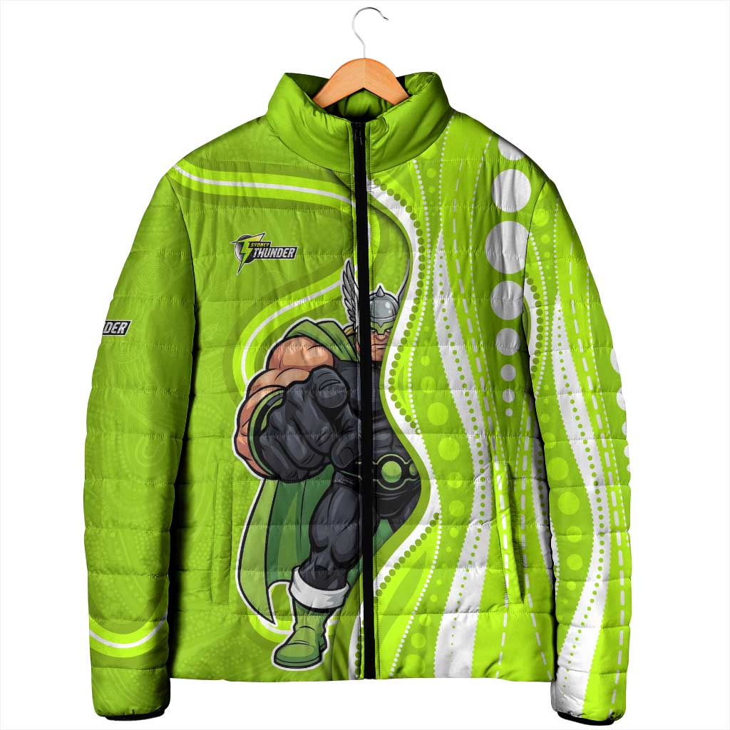 Sydney Thunder Padded Jacket Aboriginal Dot Art Green White - Tribal Wave Pattern