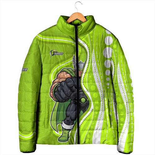 Sydney Thunder Padded Jacket Aboriginal Dot Art Green White - Tribal Wave Pattern