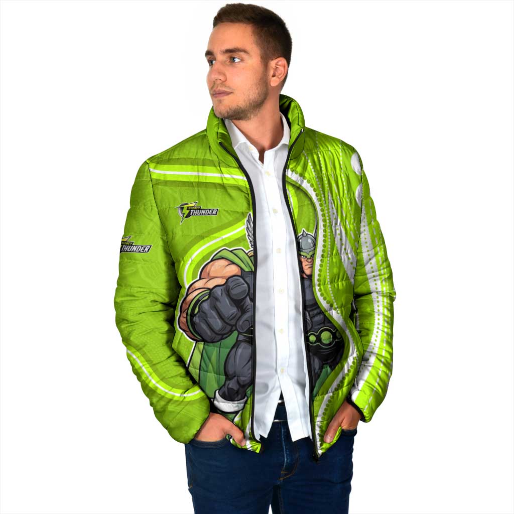 Sydney Thunder Padded Jacket Aboriginal Dot Art Green White - Tribal Wave Pattern