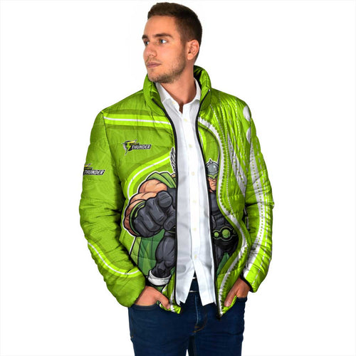 Sydney Thunder Padded Jacket Aboriginal Dot Art Green White - Tribal Wave Pattern