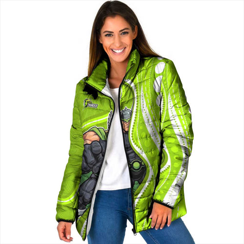 Sydney Thunder Padded Jacket Aboriginal Dot Art Green White - Tribal Wave Pattern