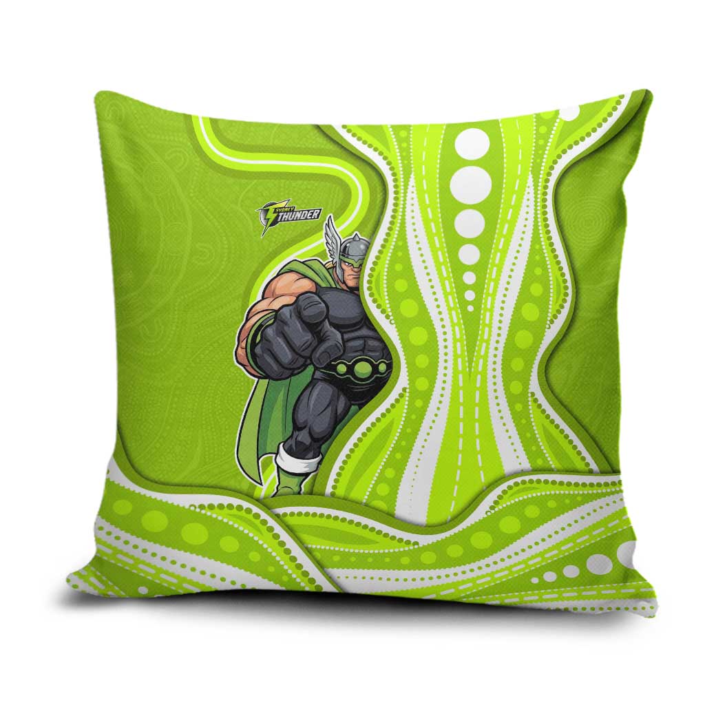 Sydney Thunder Pillow Cover Aboriginal Dot Art Green White - Tribal Wave Pattern