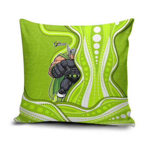 Sydney Thunder Pillow Cover Aboriginal Dot Art Green White - Tribal Wave Pattern