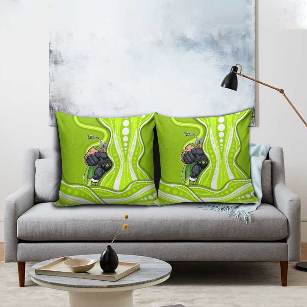 Sydney Thunder Pillow Cover Aboriginal Dot Art Green White - Tribal Wave Pattern