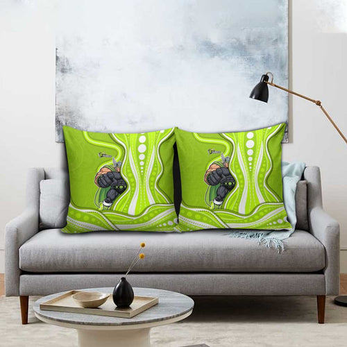Sydney Thunder Pillow Cover Aboriginal Dot Art Green White - Tribal Wave Pattern