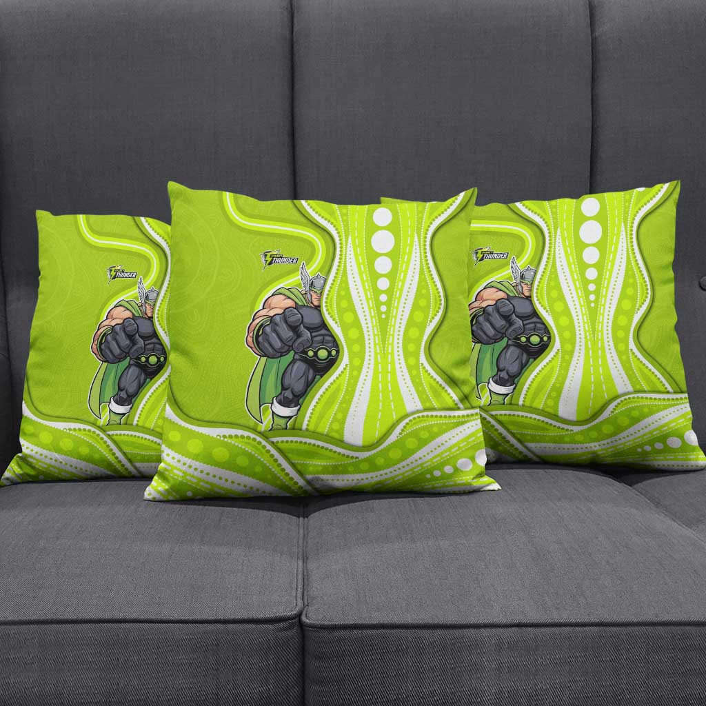 Sydney Thunder Pillow Cover Aboriginal Dot Art Green White - Tribal Wave Pattern
