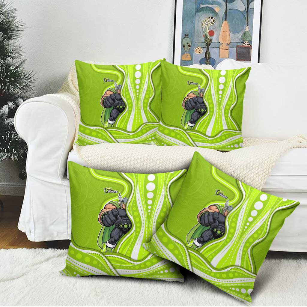 Sydney Thunder Pillow Cover Aboriginal Dot Art Green White - Tribal Wave Pattern