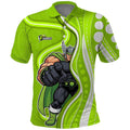 Sydney Thunder Polo Shirt Aboriginal Dot Art Green White - Tribal Wave Pattern
