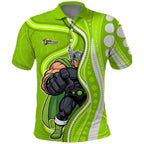 Sydney Thunder Polo Shirt Aboriginal Dot Art Green White - Tribal Wave Pattern