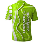 Sydney Thunder Polo Shirt Aboriginal Dot Art Green White - Tribal Wave Pattern