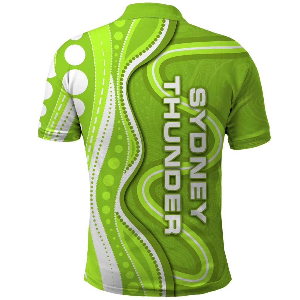 Sydney Thunder Polo Shirt Aboriginal Dot Art Green White - Tribal Wave Pattern