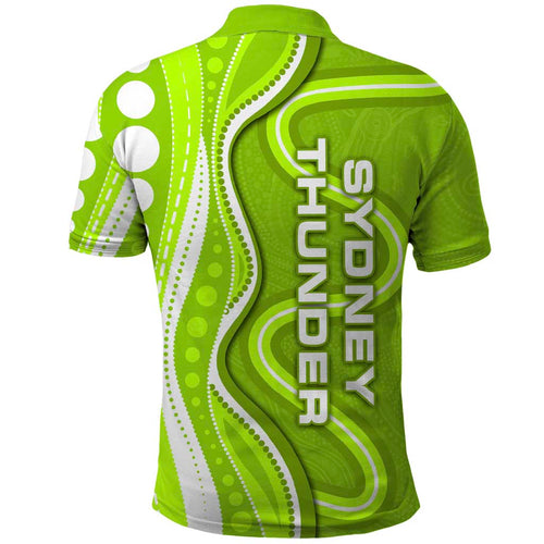 Sydney Thunder Polo Shirt Aboriginal Dot Art Green White - Tribal Wave Pattern