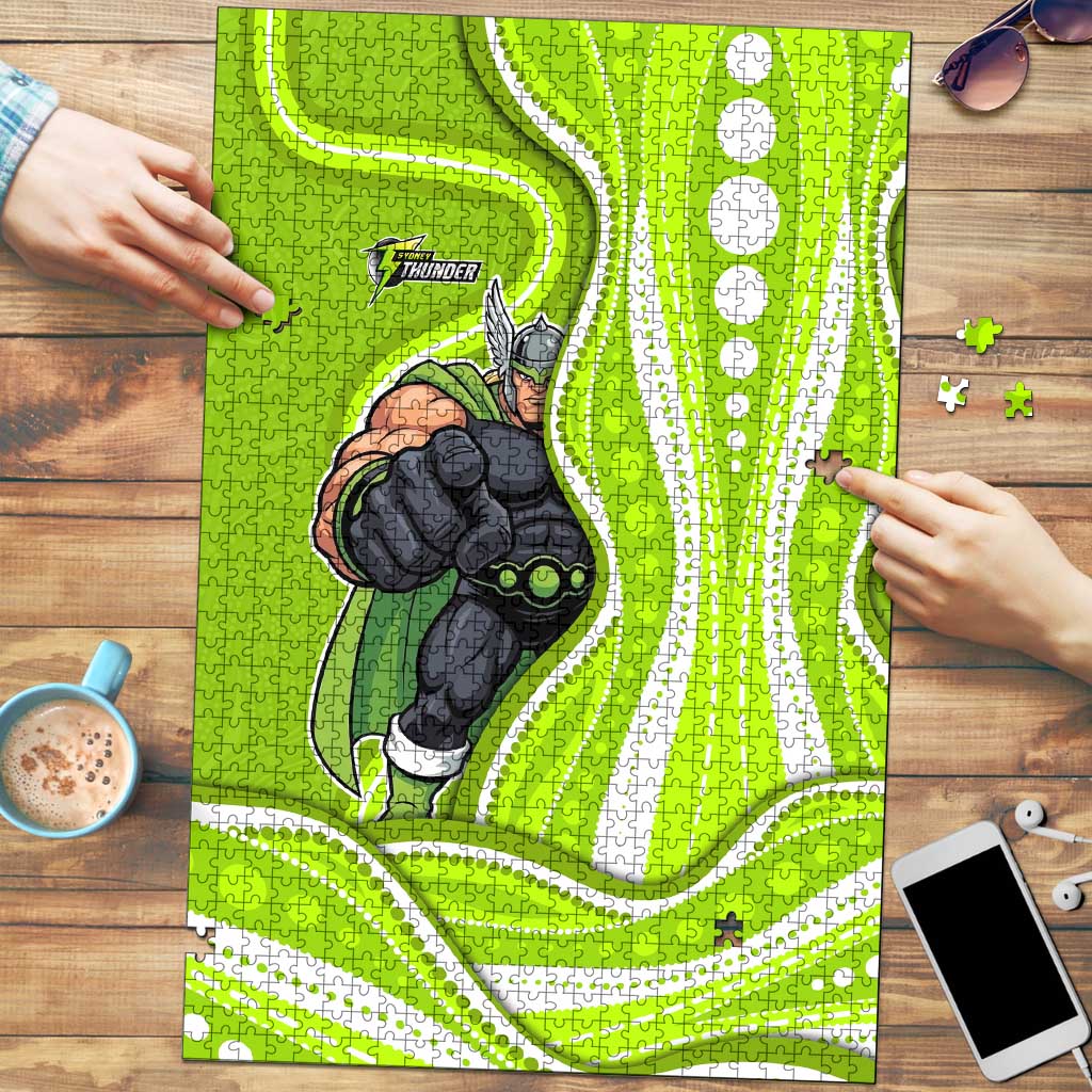 Sydney Thunder Puzzle Aboriginal Dot Art Green White - Tribal Wave Pattern