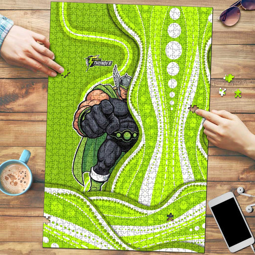 Sydney Thunder Puzzle Aboriginal Dot Art Green White - Tribal Wave Pattern