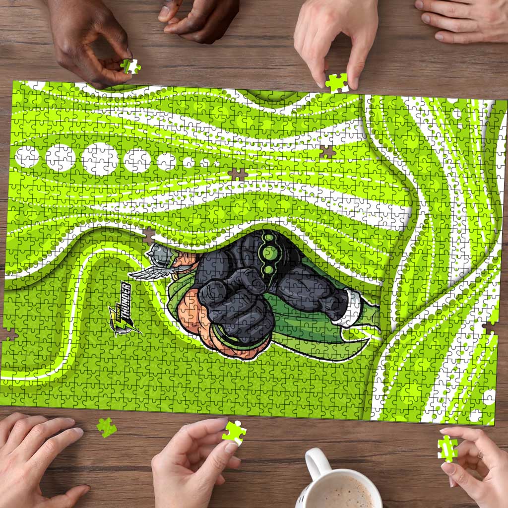 Sydney Thunder Puzzle Aboriginal Dot Art Green White - Tribal Wave Pattern