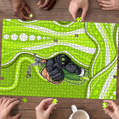 Sydney Thunder Puzzle Aboriginal Dot Art Green White - Tribal Wave Pattern