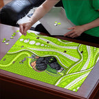 Sydney Thunder Puzzle Aboriginal Dot Art Green White - Tribal Wave Pattern