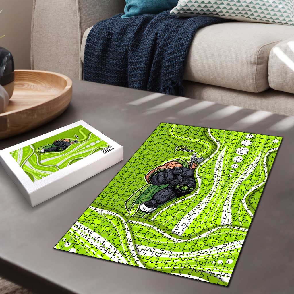 Sydney Thunder Puzzle Aboriginal Dot Art Green White - Tribal Wave Pattern