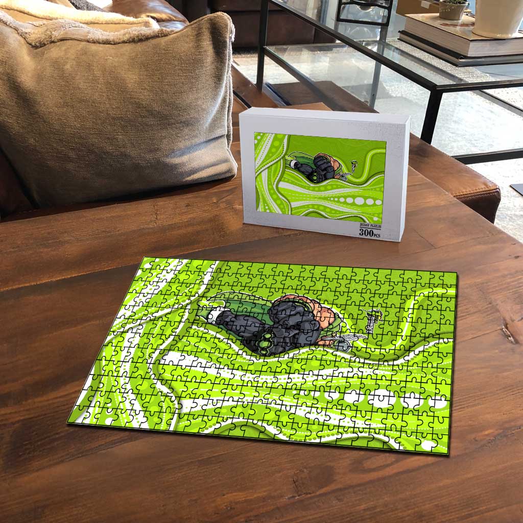 Sydney Thunder Puzzle Aboriginal Dot Art Green White - Tribal Wave Pattern
