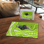 Sydney Thunder Puzzle Aboriginal Dot Art Green White - Tribal Wave Pattern
