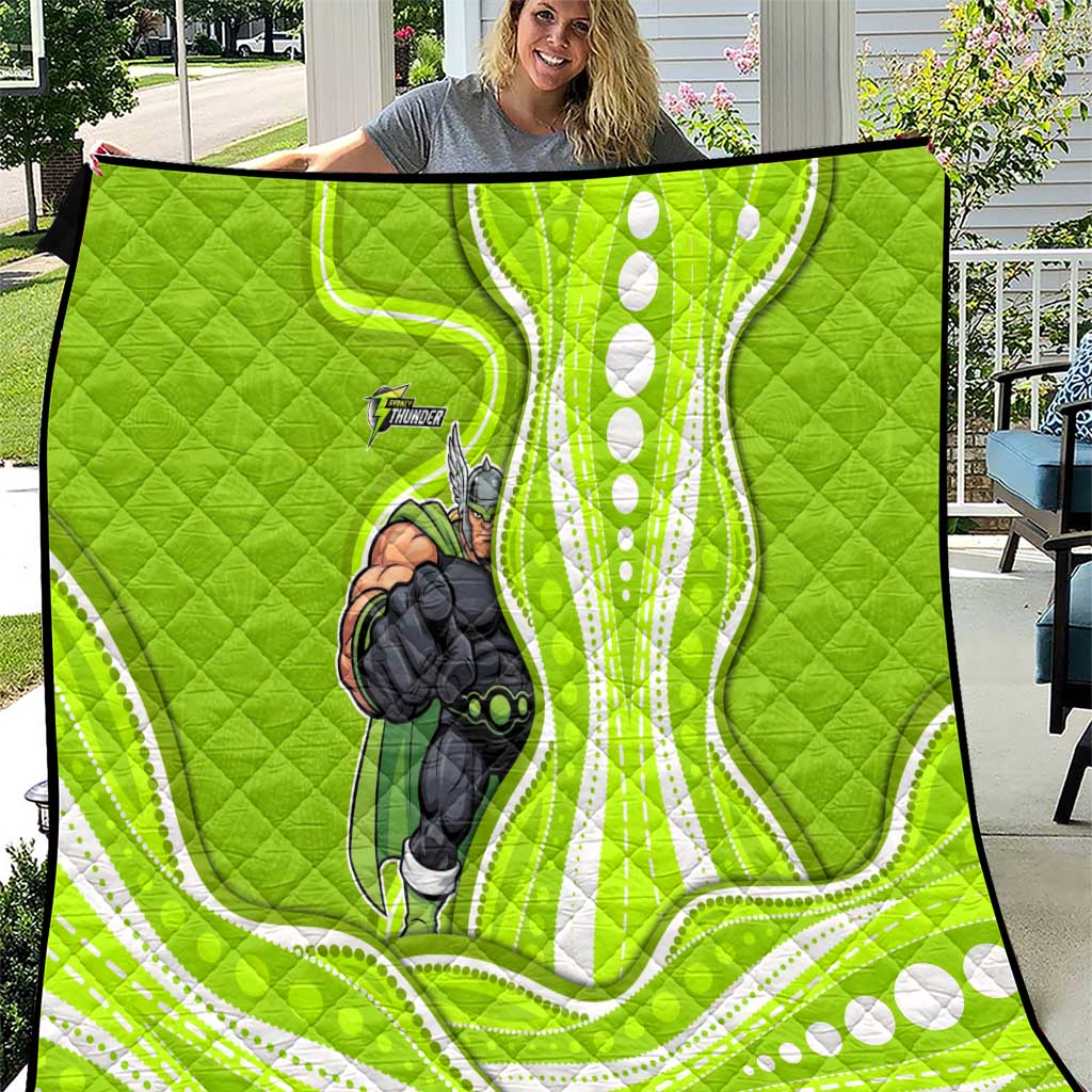 Sydney Thunder Quilt Aboriginal Dot Art Green White - Tribal Wave Pattern
