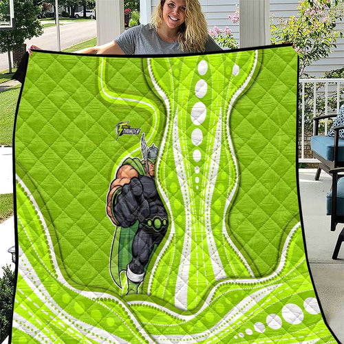 Sydney Thunder Quilt Aboriginal Dot Art Green White - Tribal Wave Pattern