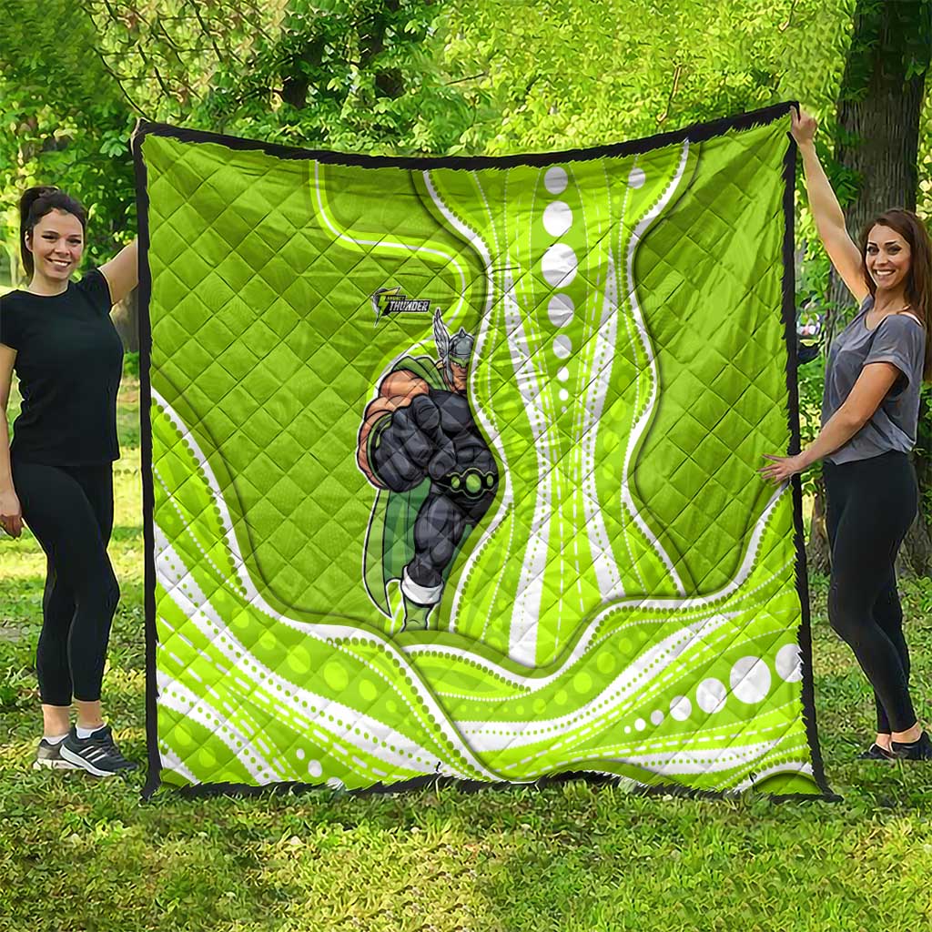Sydney Thunder Quilt Aboriginal Dot Art Green White - Tribal Wave Pattern