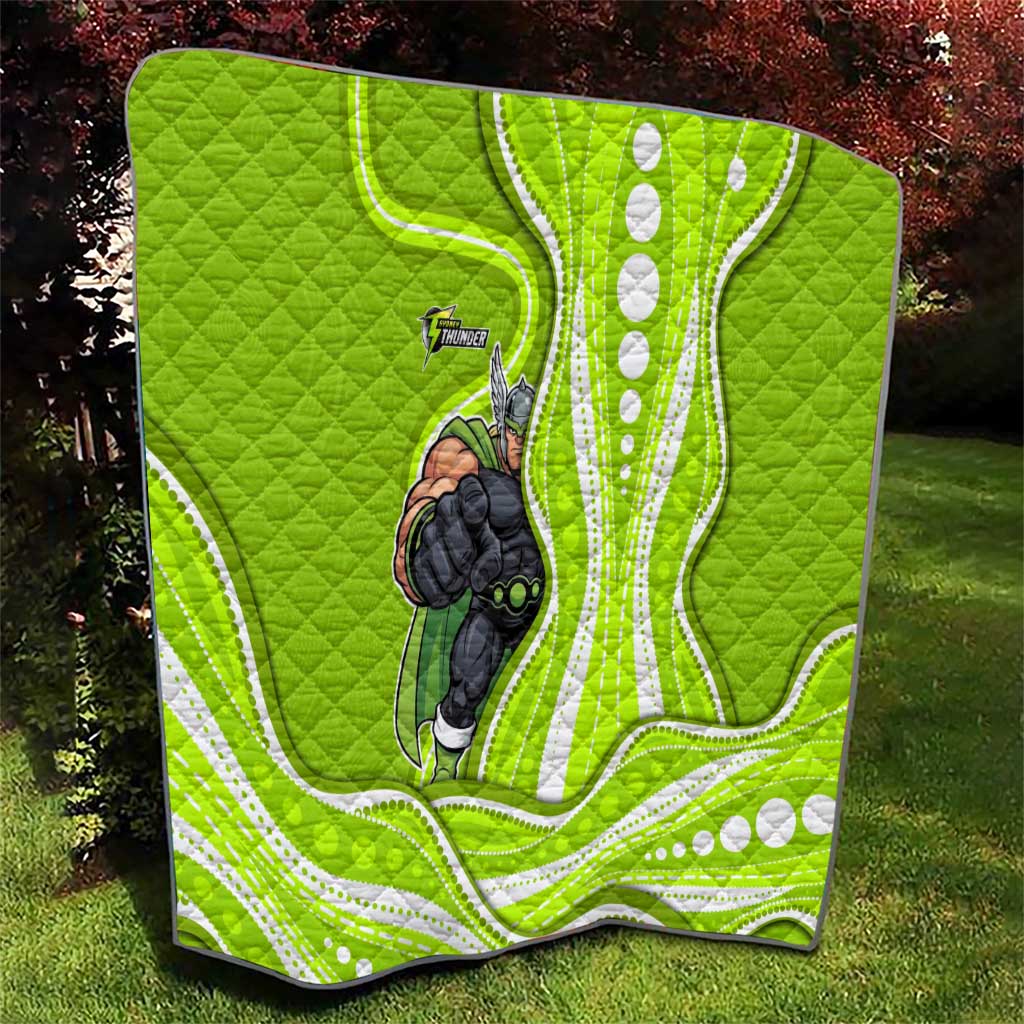 Sydney Thunder Quilt Aboriginal Dot Art Green White - Tribal Wave Pattern