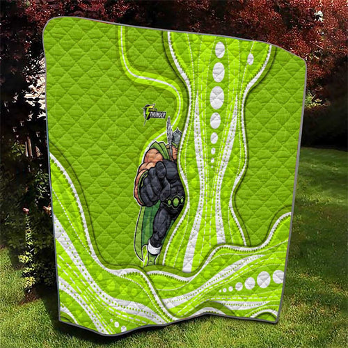 Sydney Thunder Quilt Aboriginal Dot Art Green White - Tribal Wave Pattern