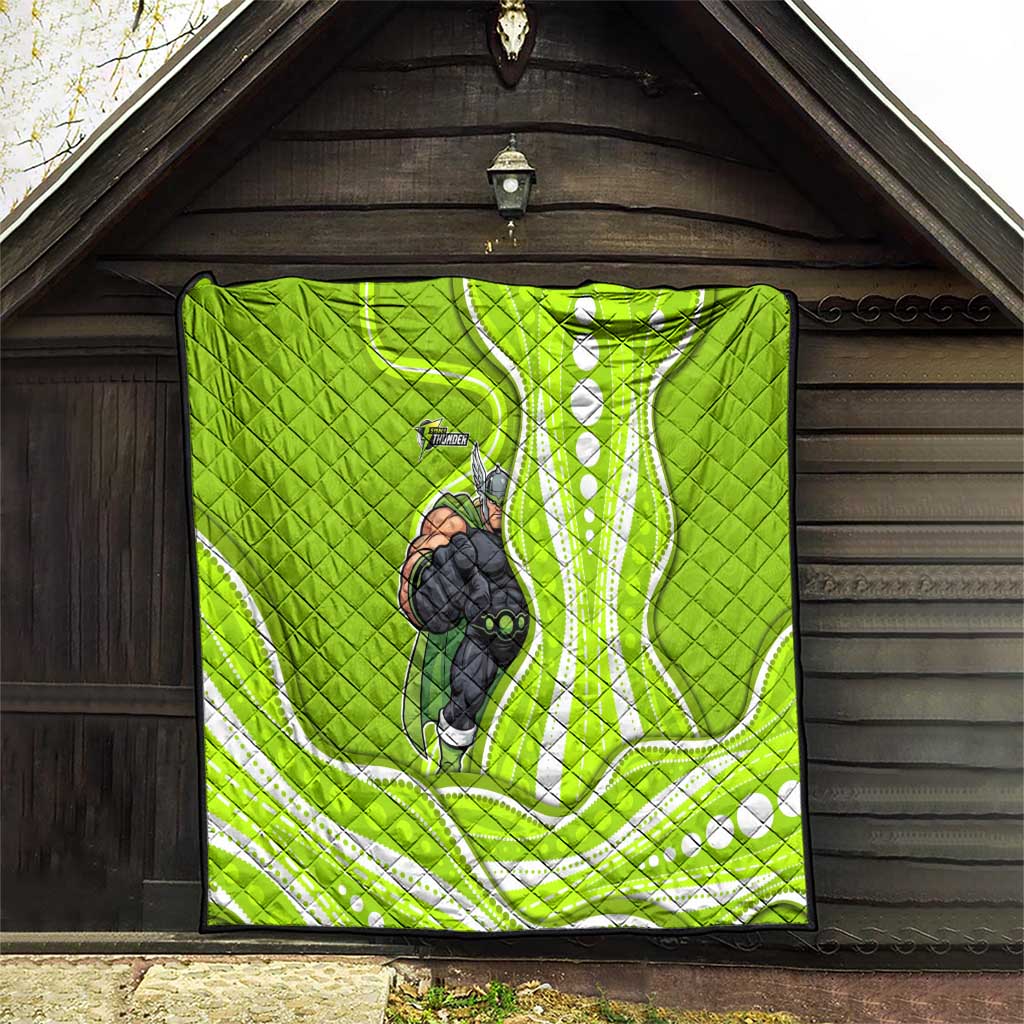 Sydney Thunder Quilt Aboriginal Dot Art Green White - Tribal Wave Pattern