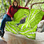 Sydney Thunder Quilt Aboriginal Dot Art Green White - Tribal Wave Pattern