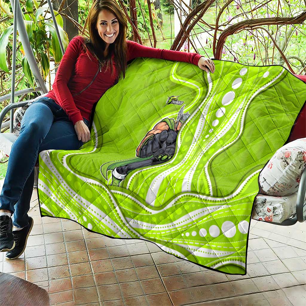 Sydney Thunder Quilt Aboriginal Dot Art Green White - Tribal Wave Pattern