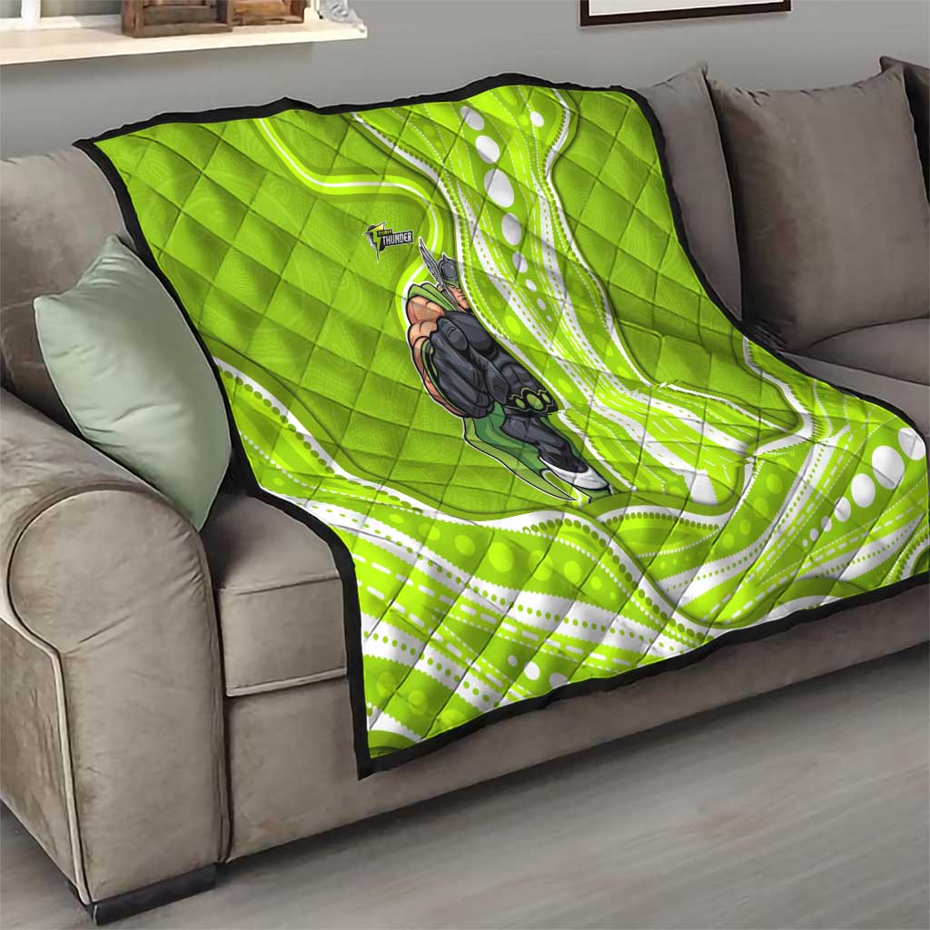 Sydney Thunder Quilt Aboriginal Dot Art Green White - Tribal Wave Pattern