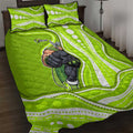 Sydney Thunder Quilt Bed Set Aboriginal Dot Art Green White - Tribal Wave Pattern