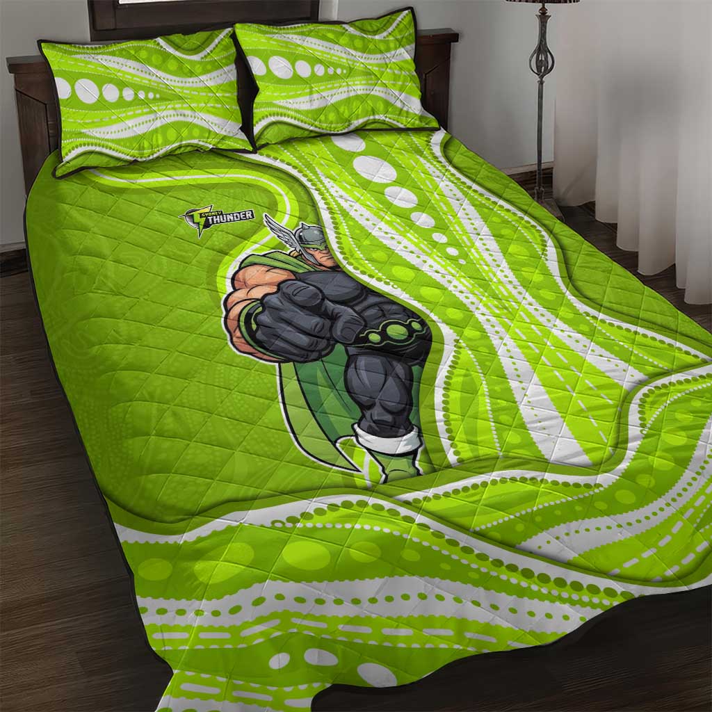 Sydney Thunder Quilt Bed Set Aboriginal Dot Art Green White - Tribal Wave Pattern