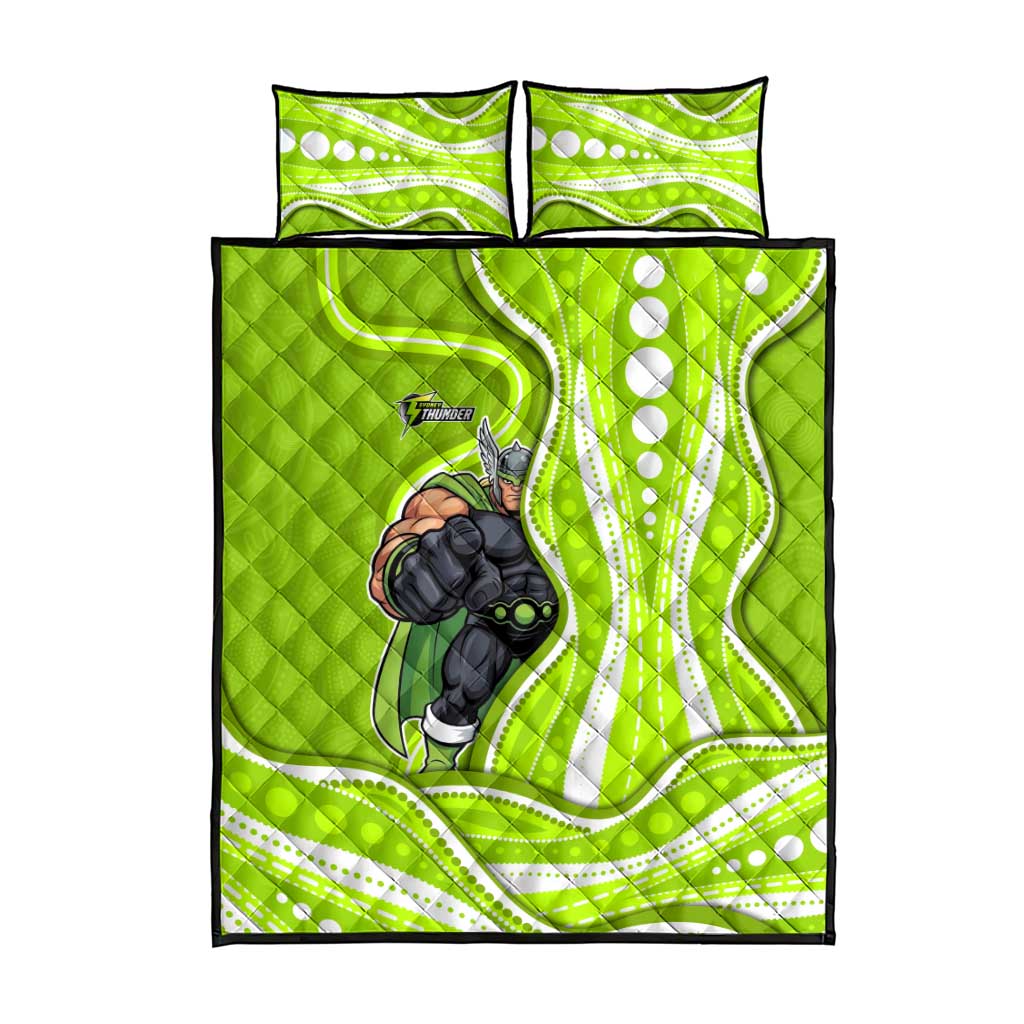 Sydney Thunder Quilt Bed Set Aboriginal Dot Art Green White - Tribal Wave Pattern
