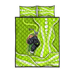 Sydney Thunder Quilt Bed Set Aboriginal Dot Art Green White - Tribal Wave Pattern